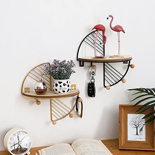 JOSON Bedroom Half Round Wall Mounted Floating Shelf for Bedroom Living Room, Office Metal Geometric Hanging Shelf (Black) - Image 2