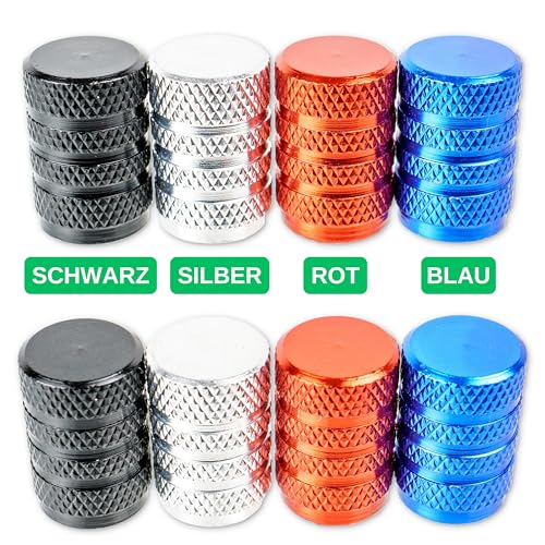 Ventilkappen aus Aluminium, 4 Stück, in Blau, für Auto BZW. Schrader Ventile, Ventil Kappe mit Dichtung, Reifenventil Caps für KFZ, Fahrrad, Motorrad, Roller, Luftventilkappen, Staubschutz Kappen
