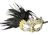 KAYSO INC Venetian Masquerade Mask with Feathers Gold & Black
