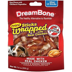 DreamBone Mini Sticks Wrapped With Real Chicken, Rawhide Free Dog Chew Sticks, 15 Count