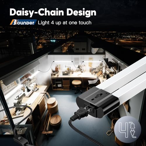 bbounder 4 pack linkable led utility shop light 4400 lm super bright 6500k cool daylight 4 ft integrated fixture for garage 40w equivalent 250w surface  suspension mount black