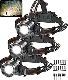 KYEKIO 3Pack Rechargeable Headlamps for Adults, 9900L Super Bright Head Lamps LED Rechargeable, 4Mode Head Lights for Forehead Hard Hat, Adjustable Focus 90°Headlight, Waterproof LED Headlamp Camping