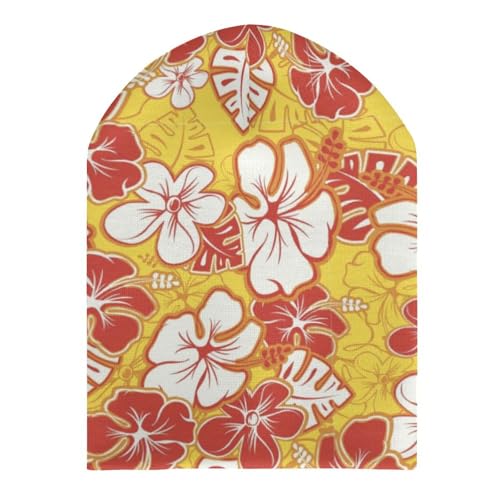 Tropical Hawaiian Flower Pattern Kids Beanie Hat for for Girls Boys Children Cap Winter Knitted Chemo Cancer Headwear Accessories Gifts Decoration Black3