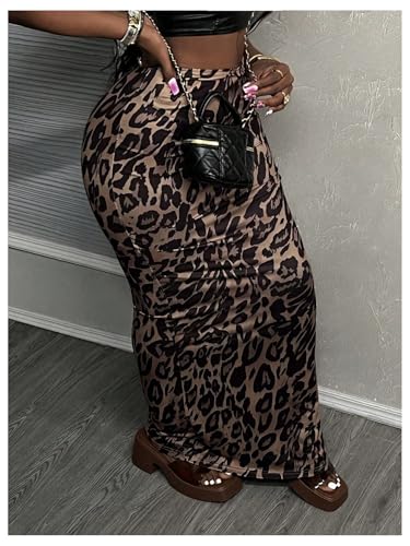 MakeMeChic Women's Party 2 Pack Leopard Print Maxi Skirt High Waist Bodycon Skirts3
