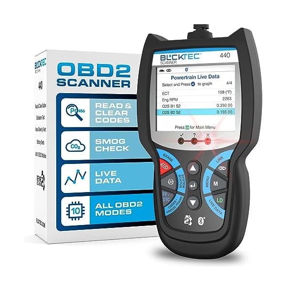 BLCKTEC 440 Bluetooth OBD2 Scanner Diagnostic Tool - Car Code Reader and Scanner for Car - Comes with Live Data - Battery/Charging System Test - Works for All OBD Compliant Cars 1996 & Newer