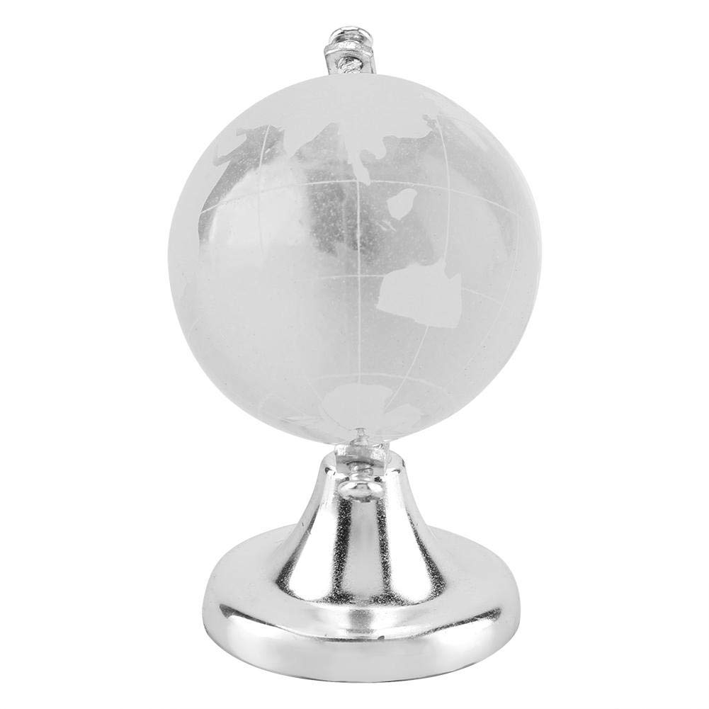 Crystal Ball, Round Earth Globe World Map Magic Crystal Quartz Sphere Decorative Ball with Stand Base Home Office Decor Nice Birthday Christmas New (Silver)