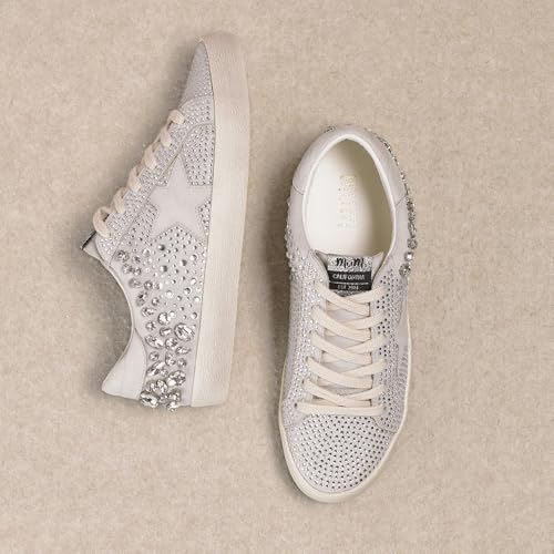 Image of Mi.iM Goldie Women's Vintage-Inspired Lace-Up Sneakers - Rhinestone Star Fashion Sneakers with Distressed Rubber Sole