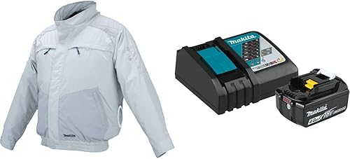 Makita DFJ405ZM 18V LXT - Chaqueta de ventilador inalámbrica de iones de litio resistente a los rayos UV (M), con batería BL1840BDC1 18V LXT de