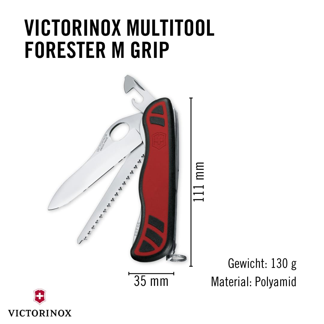 Victorinox Schweizer Taschenmesser Forester M, 10 Funktionen, Multitool mit Großer Klinge, Dosenöffner, Schraubendreher 3 mm, Einhand, Rot/Schwarz