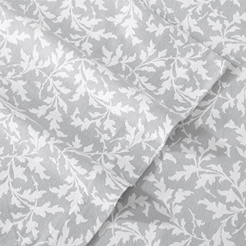 Image of Laura Ashley - Flannel Sheets Twin Size, Anti-Pilling & Wrinkle Resistant Cotton, Touchably Soft for All-Season Comfort - Bed Sheets with Matching Pillowcase & Fitted Sheet (Crestwood Pastel Grey)