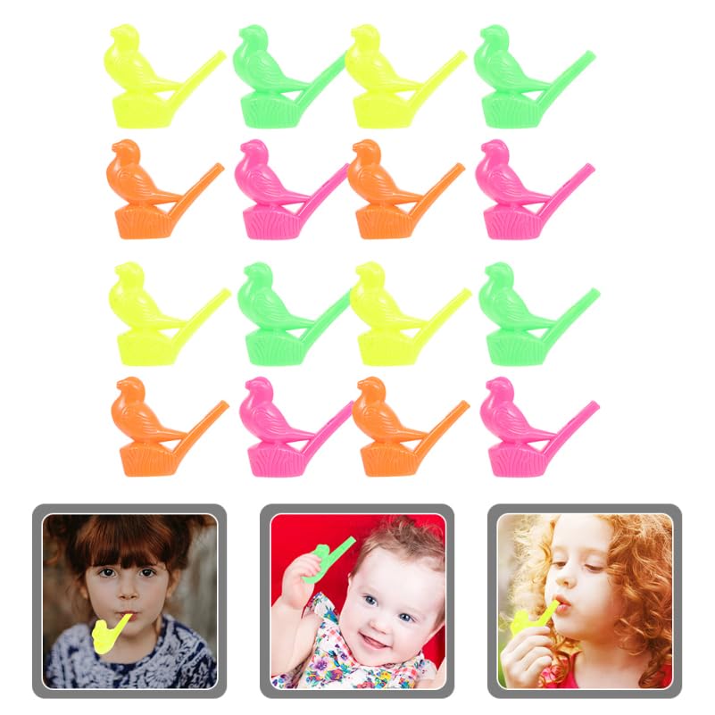 Lurrose 16pcs Bird Water Whistle Bird Call Makers Colorful Plastic Party Whistles for Kids Adults Bath Party Present