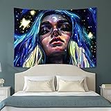 アメリカ人 女性 女の子 壁掛け ヒッピー タペストリー デザイン エスニック 壁タペストリー リビングルーム ベッドルーム 寮 コラージュ ビーチタオル ピクニックブランケット カーテン 75*95cm