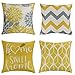 Wodasi Fodera Cuscino 45 x 45cm, Set di 4 Pezzi Federe Copricuscini, Lino Fodera per Cuscino in Astratta Modello Geometrico Federa per Divano Casa Soggiorno Camera da Letto Decorazione, Giallo