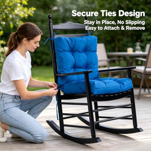 Image of QILLOWAY Outdoor Seat /Back Chair Cushion Tufted Pillow, Spring /Summer Seasonal All Weather Replacement Cushions. (Marine Blue)