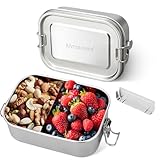 MOZAOUSA 47oz-Large Stainless Steel Lunch Box with Removable Divider, 100% Leak-Proof Metal Bento Box, Steel Snack Containers with Lids, Meal Storage Solution for Travel & Work