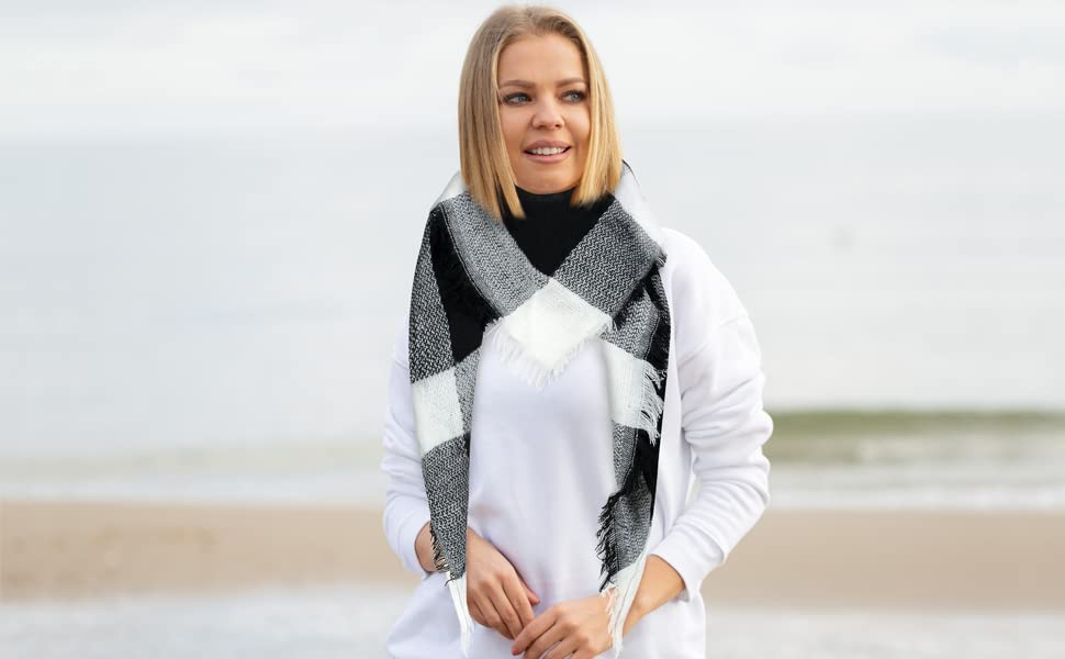 Plaid Blanket Scarf Winter Warm Fall Scarfs for Women, Lightweight Woven Soft Oversized Stylish Tartan Scarves Shawl Wraps2