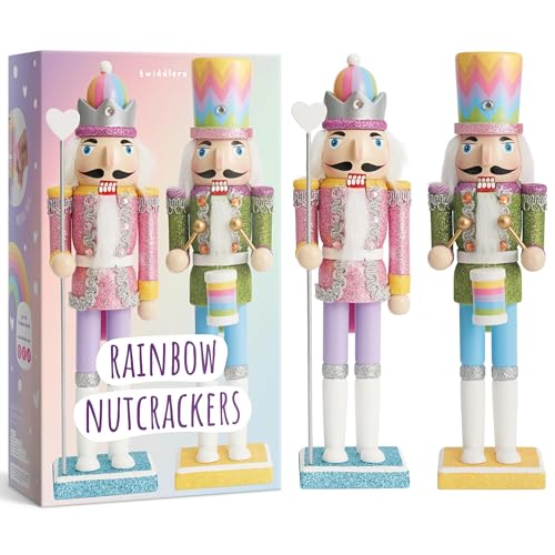 THE TWIDDLERS - 2 Hölzerne Regenbogen-Nussknacker-Soldaten, 30cm -...