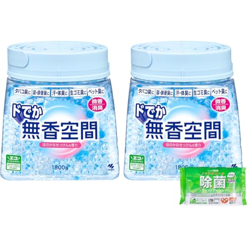 【セット品】 ドでか無香空間 業務用 微香 ほのかなせっけんの香り + ウエットティシュ 消臭剤+除菌シート2点セット (無香空間1800g ×2)