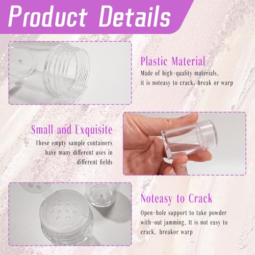 12 Pack Mini Loose Powder Jars with Sifters and Lids, 10ml Clear Empty Cosmetic Containers for Face Powder, Glitter, Eyeshadow, and Travel Samples3