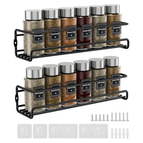 Estefanlo Spice Rack Wall Mounted, 2 Pack Spice Rack for Inside Cupboard, Adhesive Spice Organiser Kitchen Cupboard Organiser - Cosy Home Interiors Estefanlo Spice Rack Wall Mounted, 2 Pack Spice Rack for Inside Cupboard, Adhesive Spice Organiser Kitchen Cupboard Organiser