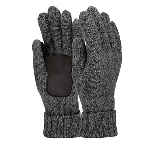 Sudawave Herren Gestrickte Wollhandschuhe mit Leder-Patch auf Palm Micro Fleece Warme Winter Handschuhe Gefüttert Einheitsgröße Grau Cover