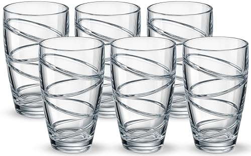 volila Plastic Glasses - 550ml/19oz (6 Pack) Acrylic Clear Plastic Drinking Glasses with Swirl Design - Plastic Glasses Reusable and Shatterproof for Daily Use, Parties and Picnic