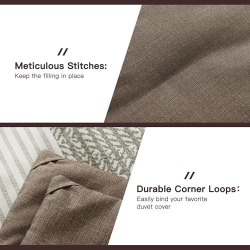 Litanika Comforter Set Full Size Coffee - 3 Pieces Lightweight Colorblock Stripe Fluffy Bedding Comforter Sets, All Season Bed Set