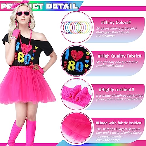 Set De Accesorios De Los Años 80 Para Mujer | Camiseta Con Labios, Falda Tutú, Diadema, Pendientes Y Guantes De Red, Disfraz Retro Con Varias Tallas