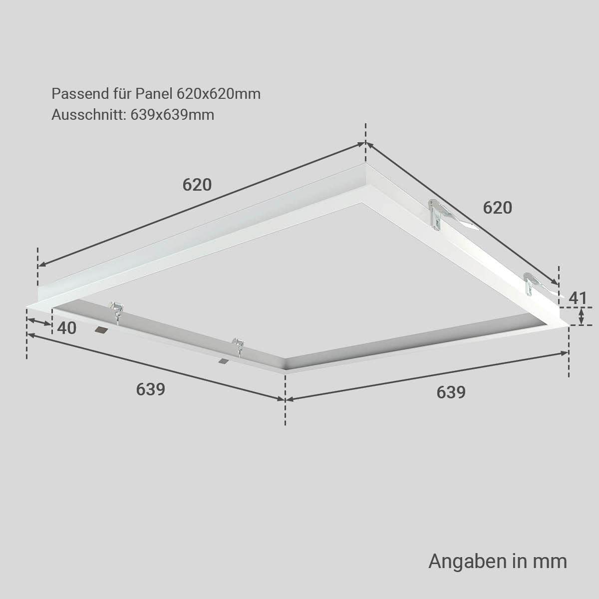 LongLife LED Panel Einbaurahmen 62x62cm weiß Deckeneinbau Montagerahmen für Rigipskartondecke