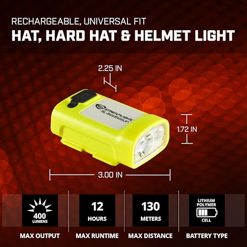Image of Streamlight 61631 SL-Sidesaddle 400-Lumen USB Rechargeable Hands-Free Universal Hard Hat, Helmet, and Headgear LED Light with Mount Kit, Rechargeable Battery, USB-C Cable, Yellow