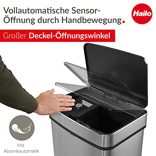Hailo Öko Vario XL Sensor Mülltrennsystem 54l | 2x25 l + 1x4 l | Vollautomatische Deckelöffnung | Anti-Fingerprint Mülleimer vollautomatisch | Smart Mülleimer | Sensor Mülltrenner | Edelstahl - Image 3