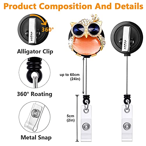 Hasfine 5 Pack Crystal Badge Reels Retractable, Handmade Bling Rhinestone Cute Cartoon Owl,Turtle,Elephant Id Name Badge Holders With Alligator Badge Clip For Nurses, Doctors, Teachers,Workers #TOP3
