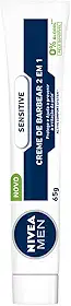 NIVEA MEN Creme de Barbear Sensitive 2 em 1 65g - Para peles sensíveis, previne irritações, com extrato de camomila e minerais, deslizamento suave da lâmina
