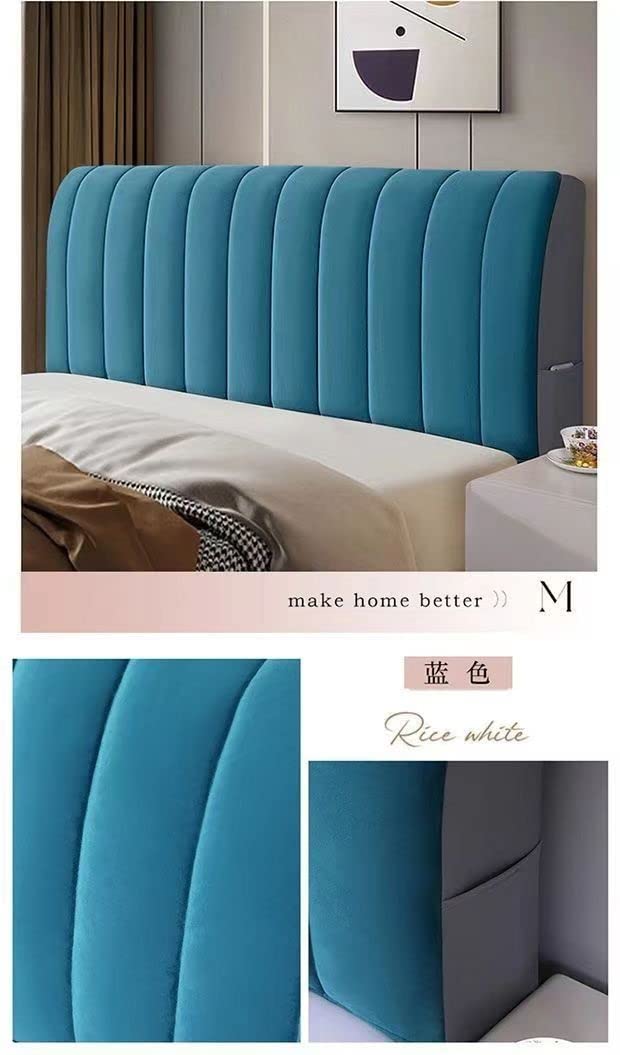 Staubdichter, dehnbarer, dicker Kopfschutz, blauer Samtbezug für Doppelbett, Kopfteil, 230 x 60 cm