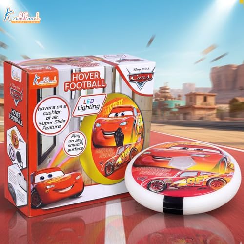 Image of Disney Cars Hover Football for Kids - Safe Indoor Air Power Soccer Ball with LED Lights & Soft Foam Bumpers, USB Rechargeable Floating Football, Ideal Gift for Boys & Girls (Ages 3+)