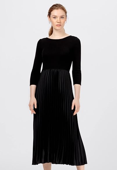 HALLHUBER Wadenlanges Plisseekleid im Tencel™-Baumwolle-Mix gerade  geschnitten Black, M : Amazon.de: Fashion