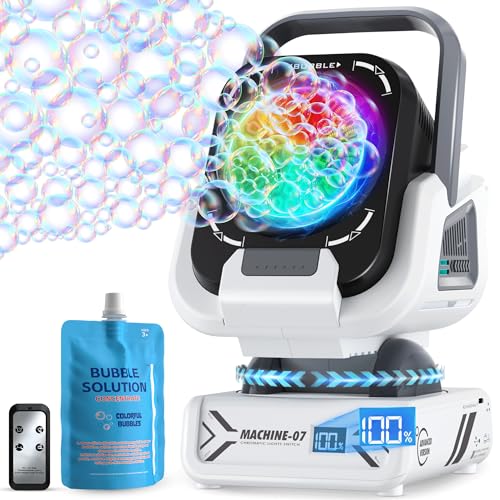 Bubble Machine,20000+ Per Minute Bubble Maker for Parties,Outdoor Toys for Kids,Rechargeable/with Remote Control / 7 Color RGB Lights,Wedding Birthday Party, Bubble Blower for Boys & Girls