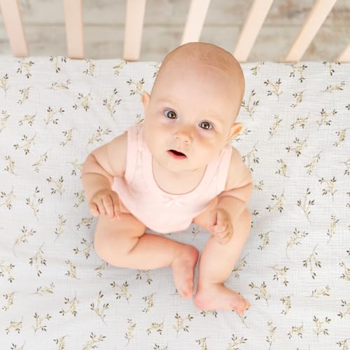 Image of Ultra Soft Muslin Crib Sheets for Baby, Premium Breathable Organic Cotton Crib Fitted Sheet for 52''x28''Standard Crib and Toddler Mattress.2 Pack Flower Pattern