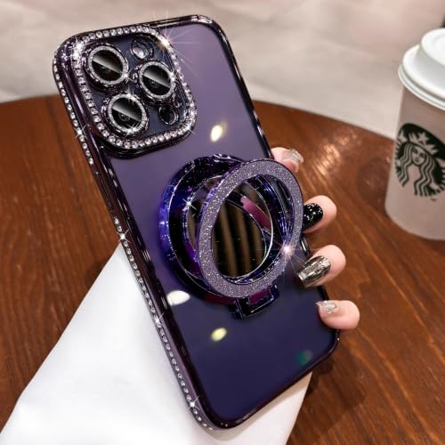 Glitter Diamond Magnetic Case for iPhone 15 Clear with Sparkly Makeup Mirror Invisible Kickstand Ring Holder iPhone 15 Case Women Girls Cute Bling Luxury Shiny Shockproof Protective Cover 6.1",Purple by MIFENDUCT - Used condition - US$9.95