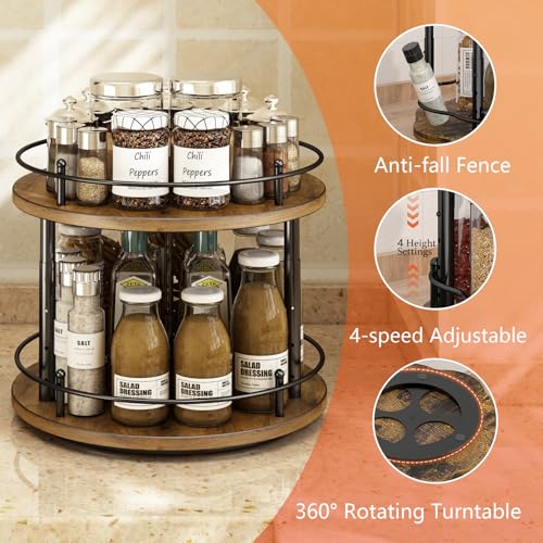 Image of 2 Tier Lazy Susan Organizer,2-Tier Spinning Spice Rack with Stable Carousel Base & 4 Height Settings for Cupboard Kitchen Countertop Dining Table Cupboard (Two-Ply(Round))