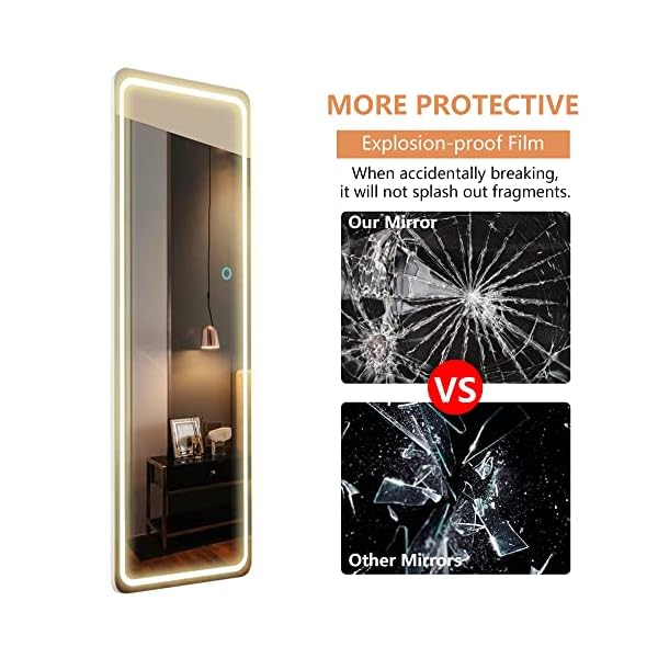 LVSOMT FullLength Mirror with Lights, 47"x14" LED Lighted Wall Mounted