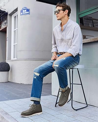 Coutgo Mens Dress Chukka Boots Suede Lace Up Round Toe Ankle Boots Comfort Lightweight Mid-Top Booties Dark Grey thumb #1