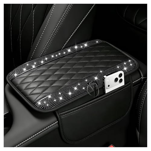 Image of Stacool Upgraded Car Center Console Cover with Rhinestones,Microfiber Leather Car Armrest Cover Cushion with 2 Storage Bags,Universal Cars Armrest Storage Box as Cars Interior Accessories