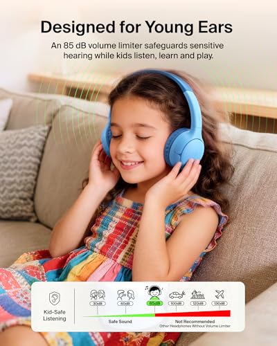 Image of Belkin SoundForm Mini 2 Wireless Kids Bluetooth Headphones - On-Ear Earphones w / 55H Battery Life, 85dB Safe Volume Limit, Built-in Microphone - Toddler Headphones for iPad, Tablet, School, Travel