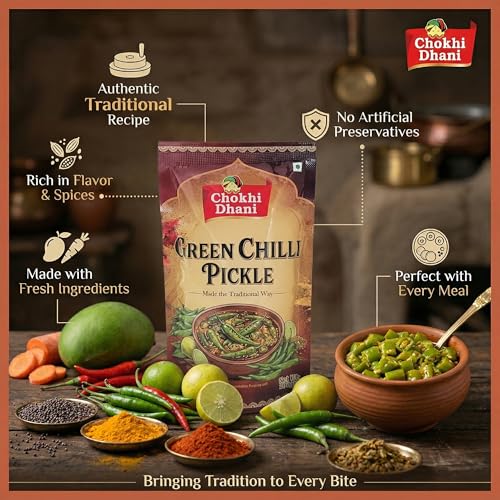 Image of Chokhi Dhani Green Chilli Pickle 200g | Hari Mirch Achar | Spicy & Tangy Indian Pickle | No Artificial Colours | Homemade Style