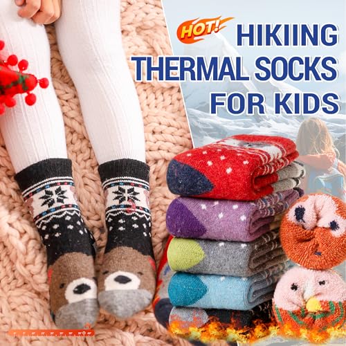 Image of Eocom Kids Wool Socks For Boys Girls Warm Hiking Thermal Winter Cozy Soft Thick Toddlers Crew Boot Socks 6 Pairs