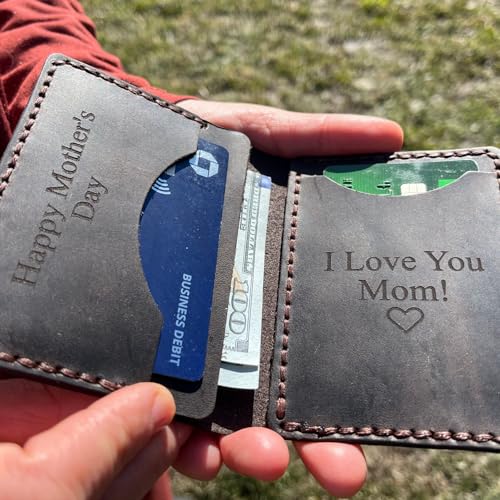 Personalized Engraved Minimalist Genuine Leather Wallet for Men and Women, Custom Card Holder Wallets with 4 Card Slots with Keychain and Giftbox, Gifts for Birthdays, Christmas (Dark Brown)3