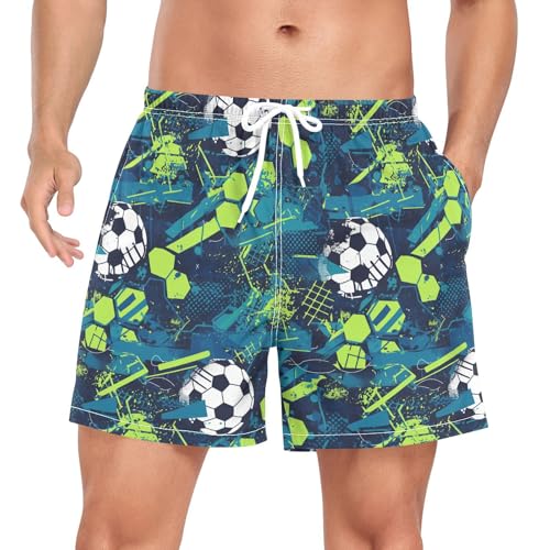 JUNZAN Men's Swim Trunks Grunge Football Blue Men's 2In1 Workout Shorts with Pockets Gym Shorts Quick Dry Elastic