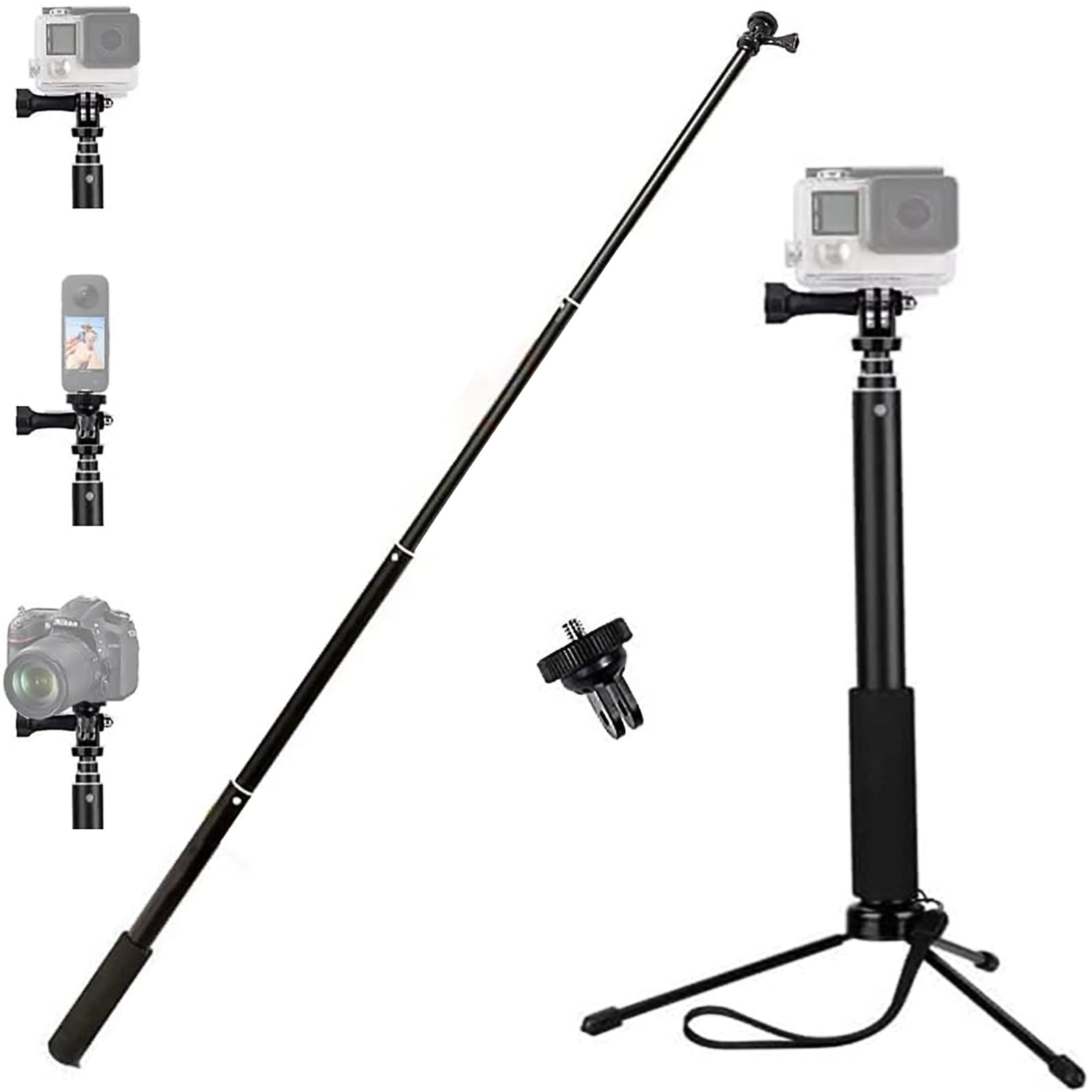 Telescopic Selfie Stick Long with Tripod, Adjustable Hand Grip Compatible with AKASO EK7000 Brave 4, Gopro Hero 13 12 11 10, Insta360 X5 X4 X3, DJI OSMO GoPro ODDV Action Camera & Other Action Cameras
