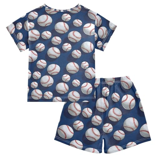 ALAZA Funny 3d Baseball Pajamas Set Short Sleeve Cotton Sleepwear Summer Pjs 2 Piece 5-14Y2